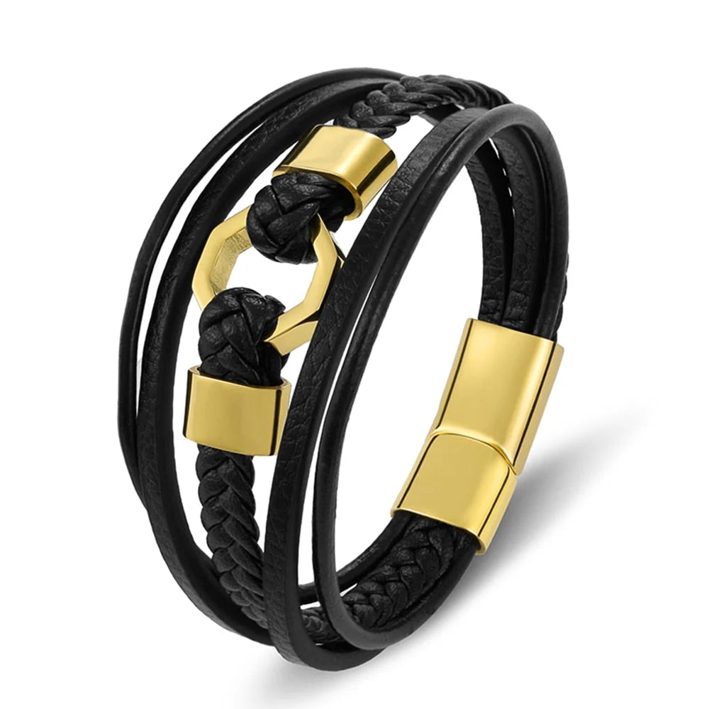 Tendy Braided Rope Stainless Steel Leather Bracelet