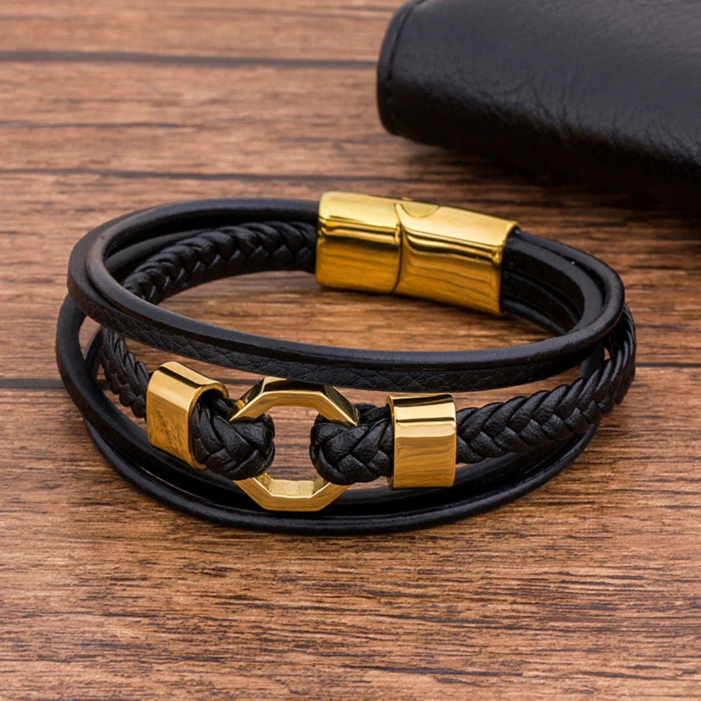 Tendy Braided Rope Stainless Steel Leather Bracelet