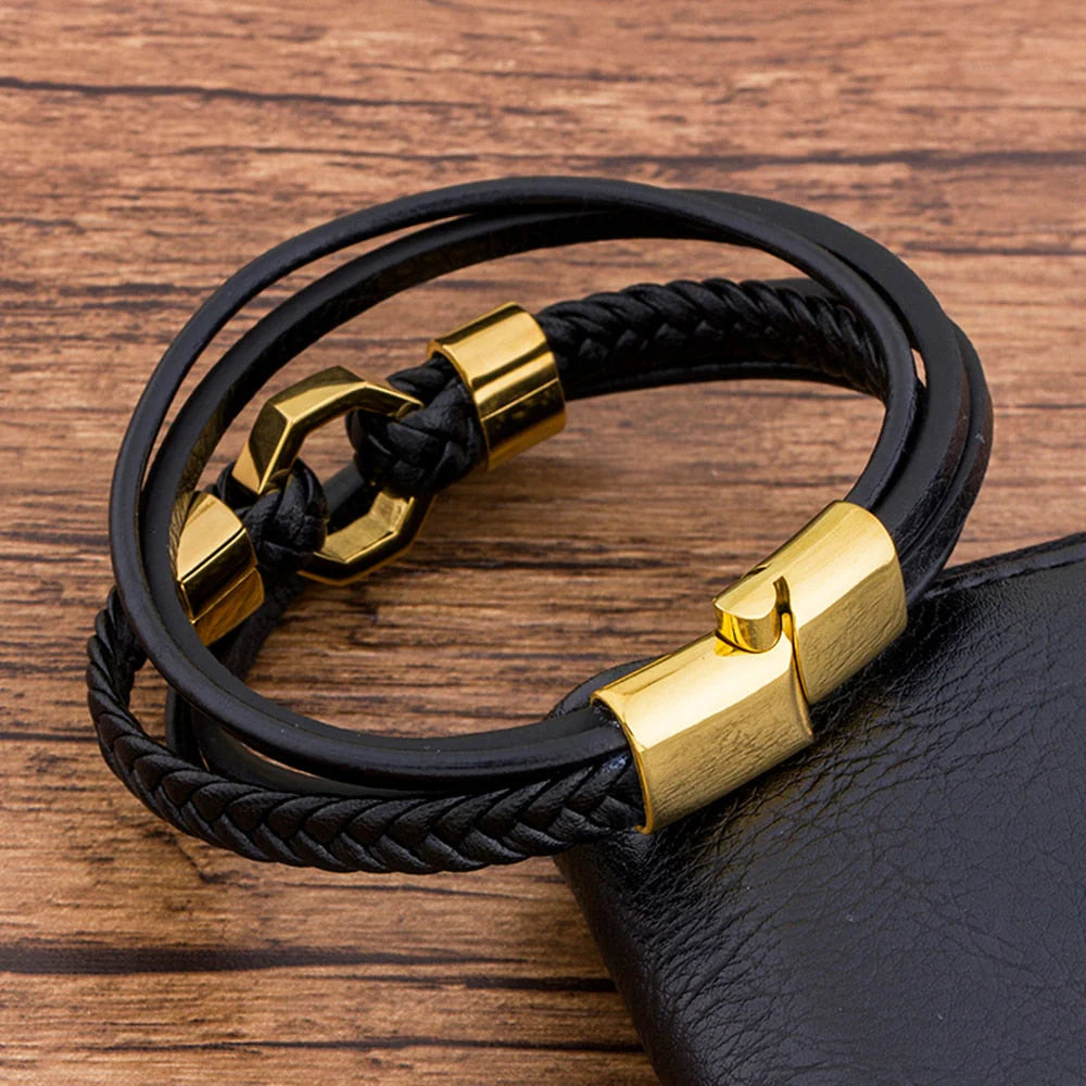 Tendy Braided Rope Stainless Steel Leather Bracelet